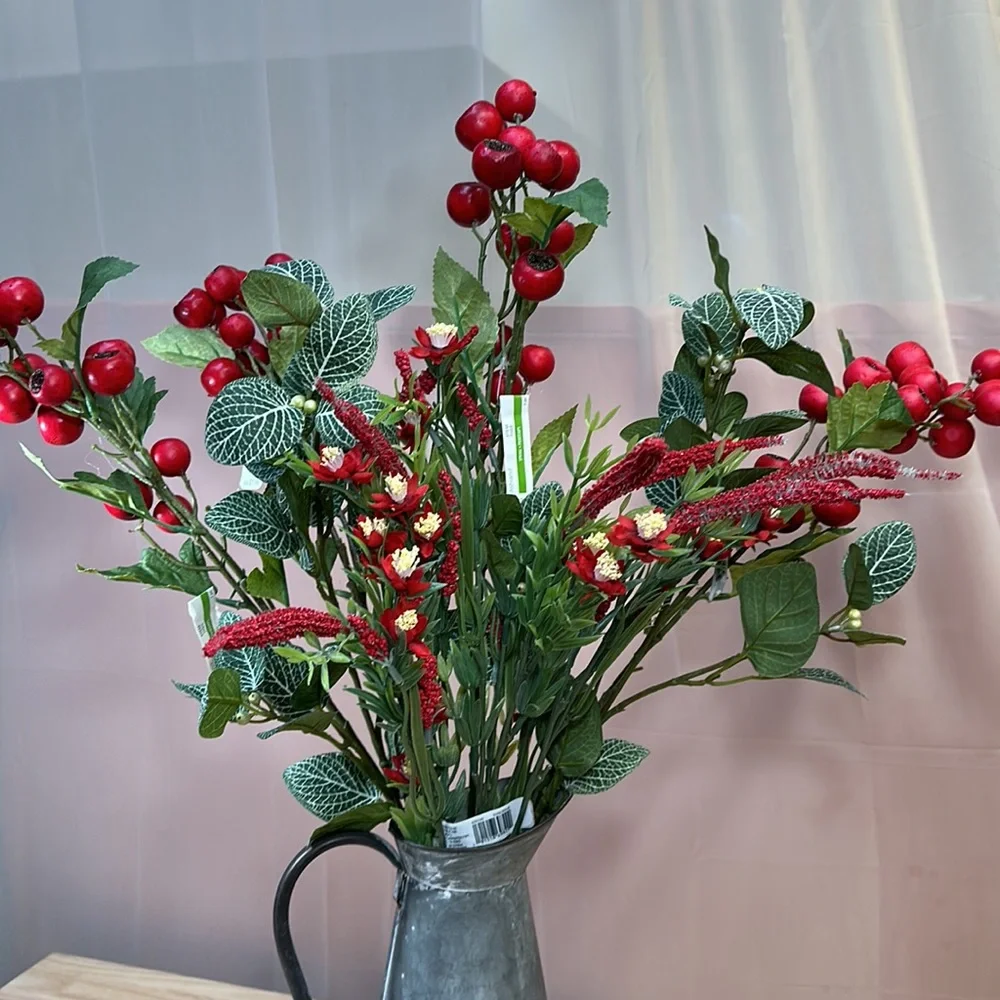 Variety of Red & Green Floral 6 Steams & 1 Bush NWT
